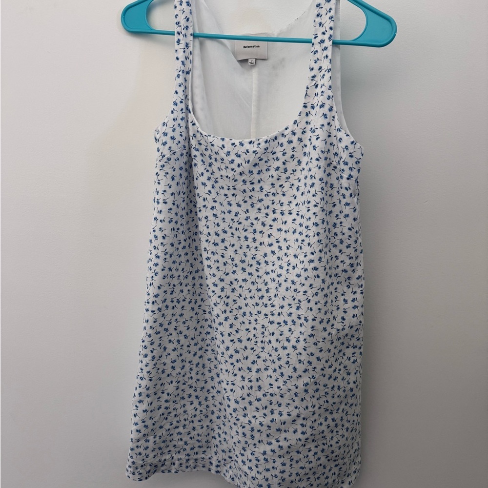 Reformation White and Blue Floral Dress